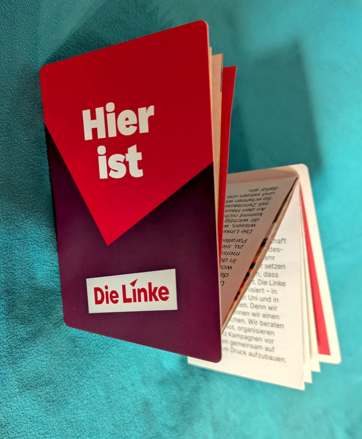 Bild eines Folders für Infostände mit Informationen über Die Linke